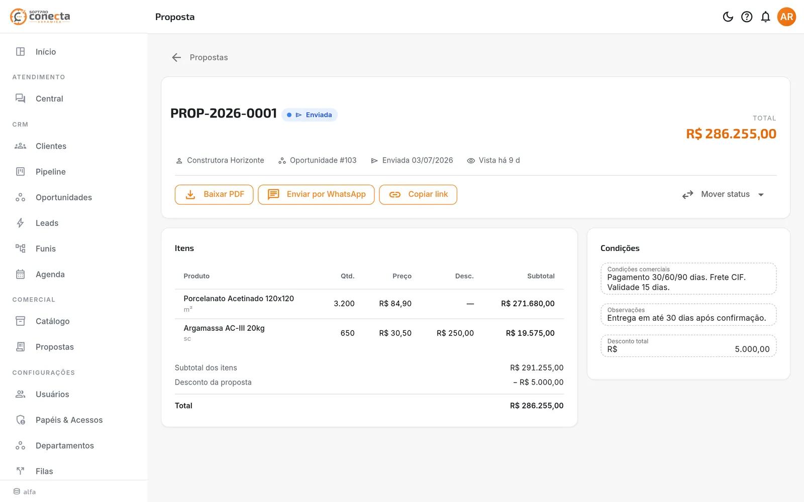 Proposta comercial em PDF do Conecta Cerâmica